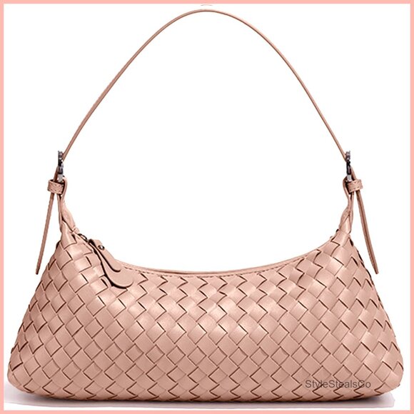 Woven Leather Crossbody Bag with Adjustable Strap Spacious Tote Purse